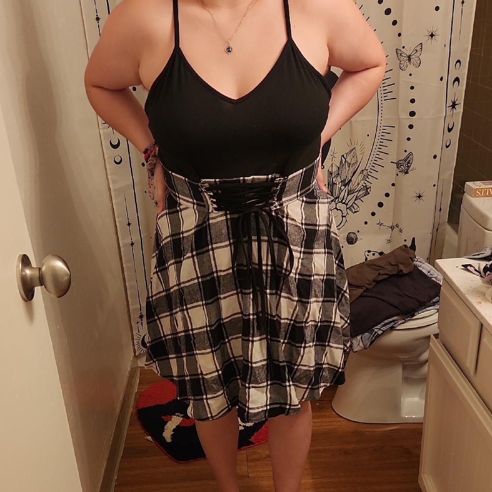 SHEIN Black and White Plaid Midi Dress